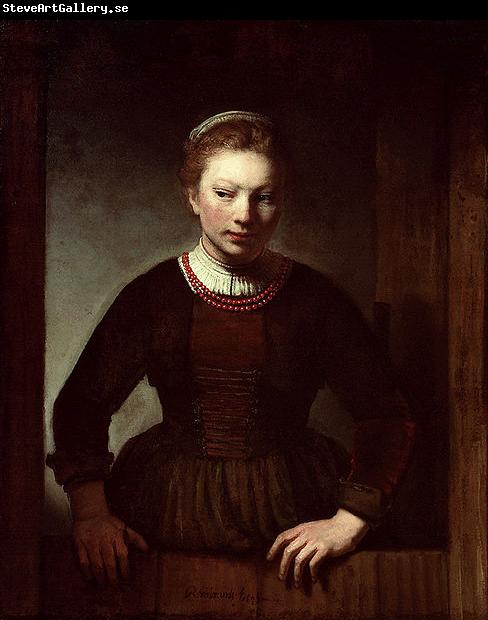 Samuel van hoogstraten Woman at a dutch door